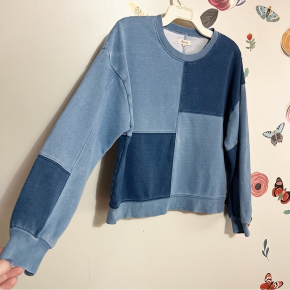Madewell Indigo-Dyed Patchwork Sweatshirt M - Picture 2 of 10